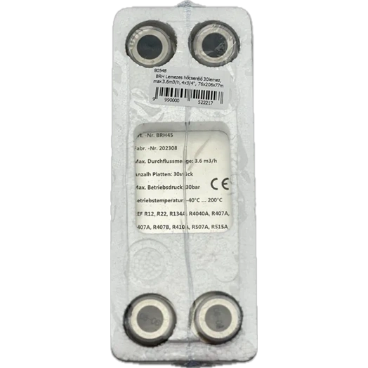 BRH LEMEZES HŐCSERÉLŐ 30LEMEZ, MAX 3.6M3/H, 4X3/4", 76X206X77MM FELÜLET: 0,42 M2