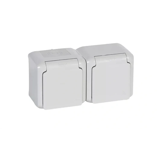 LEGRAND FORIX 2X2P+F GYV FÖLDELT DUGALJ IP44 FEHÉR 16A 250V FALON KÍVÜLI CSAPÓFEDÉLLEL 782374