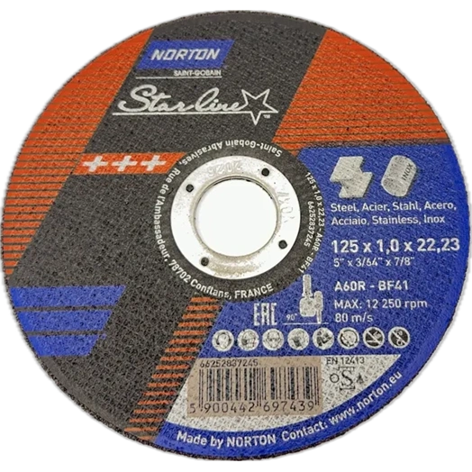 NORTON VÁGÓKORONG 125X1X22,2 A60R T41 INOX