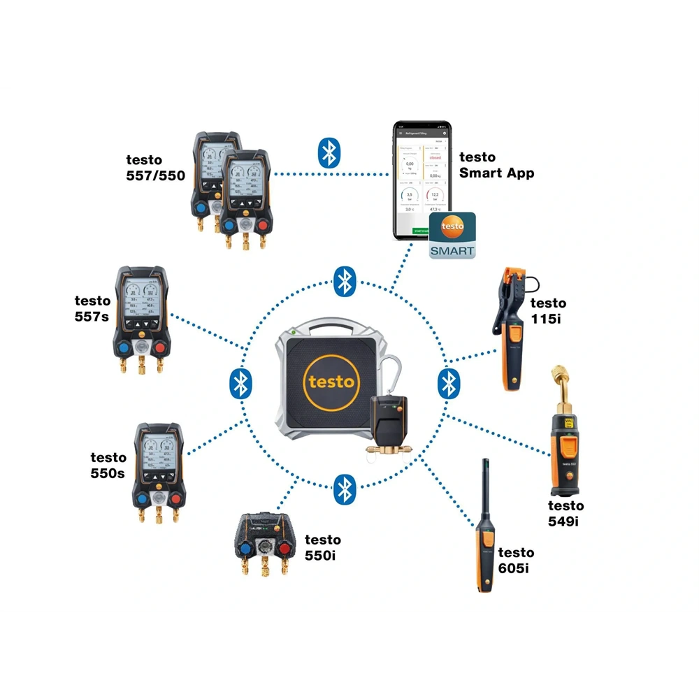TESTO 560I BLUETOOTH KAPCSOLATTAL DIGITÁLIS HŰTŐKÖZEG-MÉRLEG ÉS INTELLIGENS SZELEP SZETT (0564 2560)