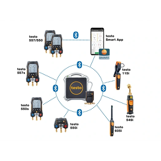 TESTO 560I BLUETOOTH KAPCSOLATTAL DIGITÁLIS HŰTŐKÖZEG-MÉRLEG ÉS INTELLIGENS SZELEP SZETT (0564 2560)