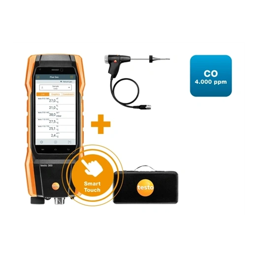 TESTO SZETT 1.FÜSTGÁZELEMZŐ NYOMTATÓVAL (O2, CO 4.000 PPM-IG) (0564 3002 71)