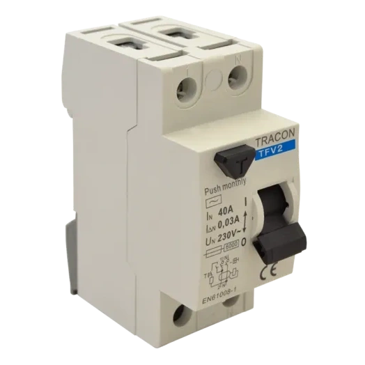 TRACON (TFV2-40100) 2P. 40A 100MA ÁRAM-VÉDŐKAPCSOLÓ (FI-RELÉ)
