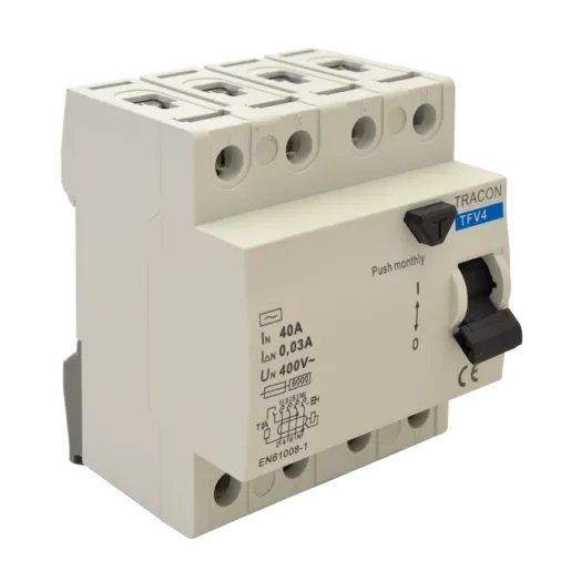 TRACON (TFV4-25100) 4P. 25A 100MA ÁRAM-VÉDŐKAPCSOLÓ (FI-RELÉ)