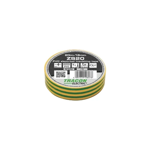 TRACON  SZIGETELŐ SZALAG ZÖLD/SÁRGA 20M X 18MM