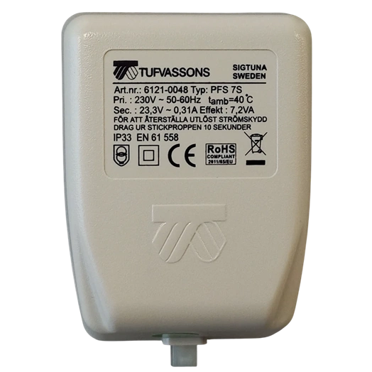 TUFVASSONS AC/AC ADAPTER TYP:PFS 7S, 230V/24V 0,3A 7VA (6121-0048)