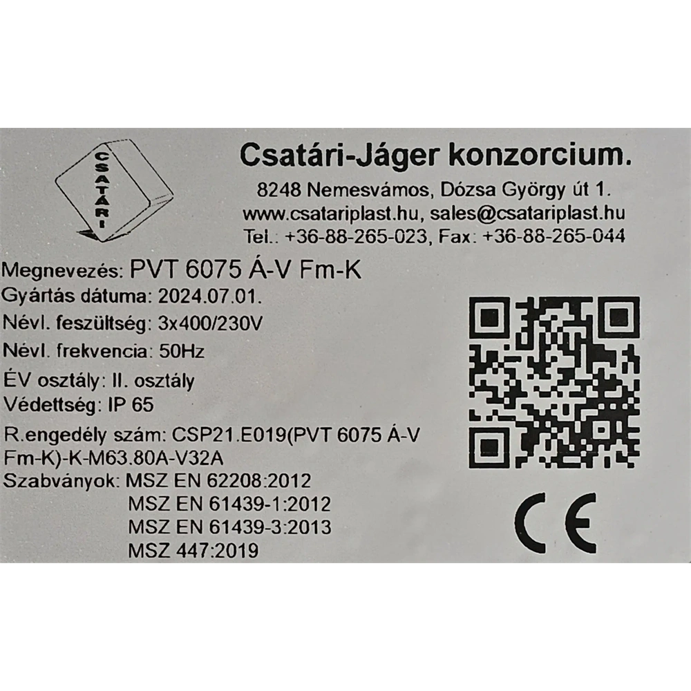 CSATÁRI PLAST PVT 6075 Á-V FM-K FF 2X1 / 2X3 FÁZISÚ + VEZÉRELT FOGYASZTÁS MÉRŐ SZEKRÉNY FÖLDKÁBELES