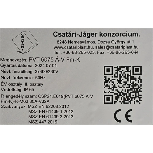 CSATÁRI PLAST PVT 6075 Á-V FM-K FF 2X1 / 2X3 FÁZISÚ + VEZÉRELT FOGYASZTÁS MÉRŐ SZEKRÉNY FÖLDKÁBELES