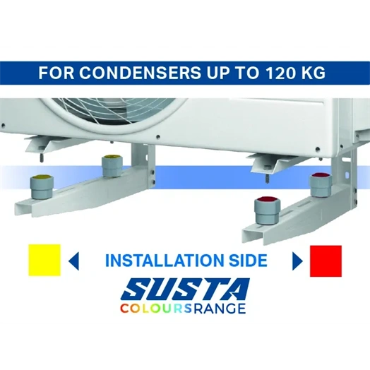 KLÍMA KÜLTÉRI REZGÉSCSILLAPÍTÓ GUMIBAK RUGÓS  - VECAMCO SUSTA PIROS-SÁRGA - 120KG ÖSSZTEHERBÍRÁS 4DB/CSOMAG
