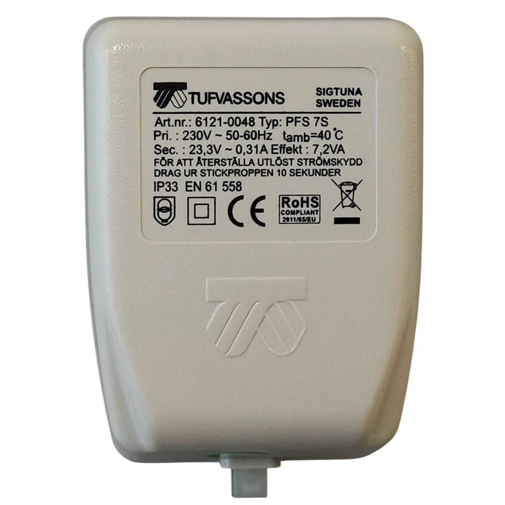 TUFVASSONS AC/AC ADAPTER TYP:PFS 7S, 230V/24V 0,3A 7VA (6121-0048)